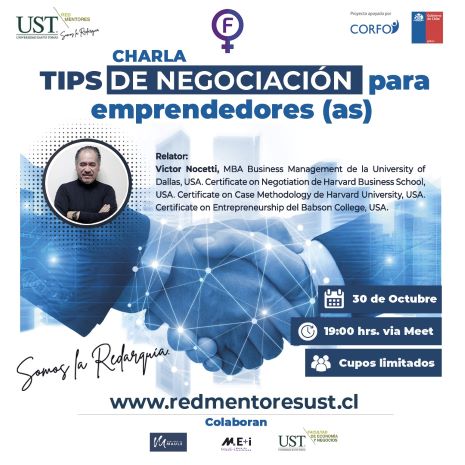 Red Mentores UST invita a charla abierta: “Tips de Negociación para emprendedores”